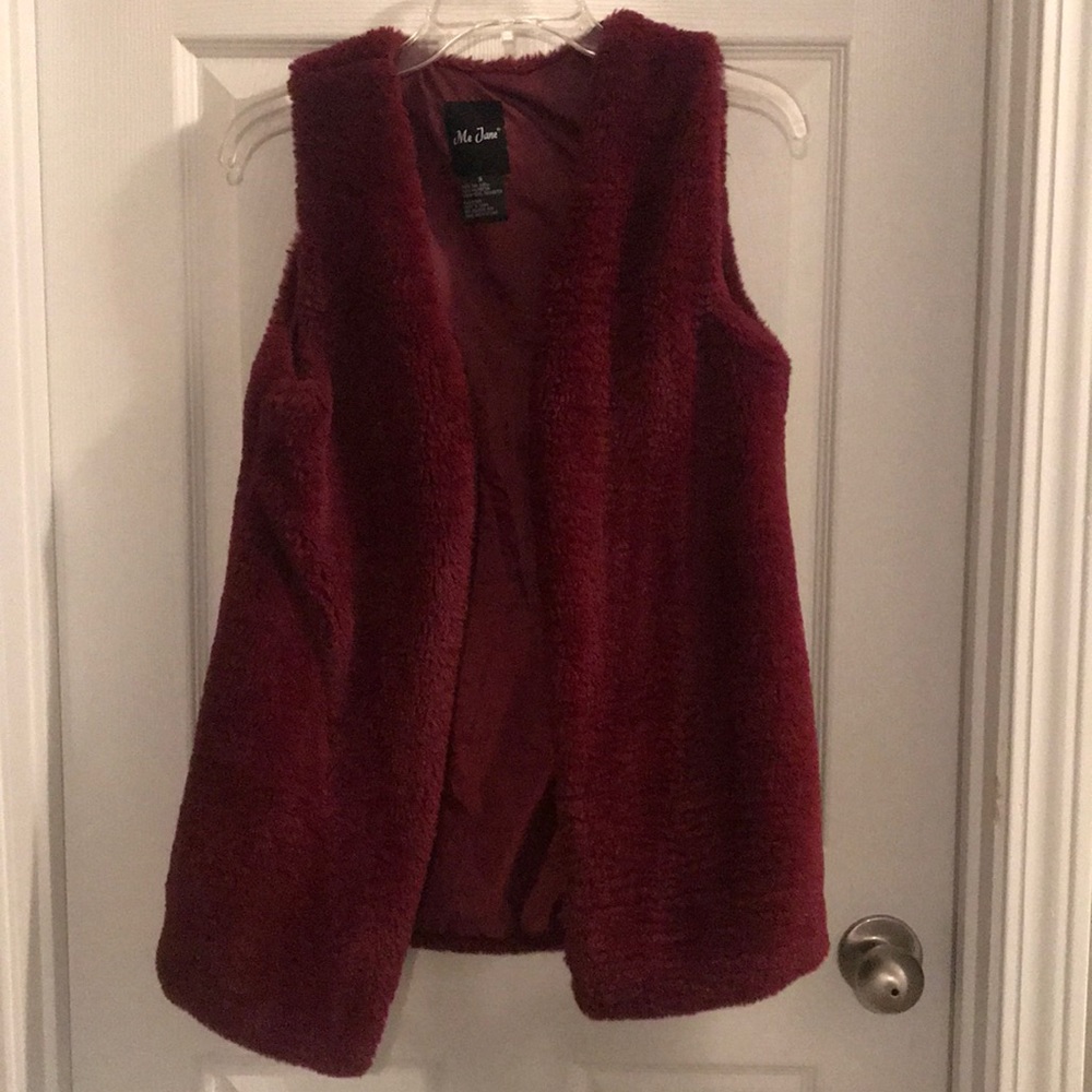 Burgundy faux fur vest